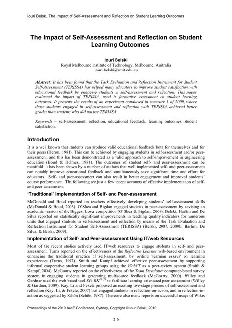 Pdf The Impact Of Self Assessment And Reflection On Student Learning