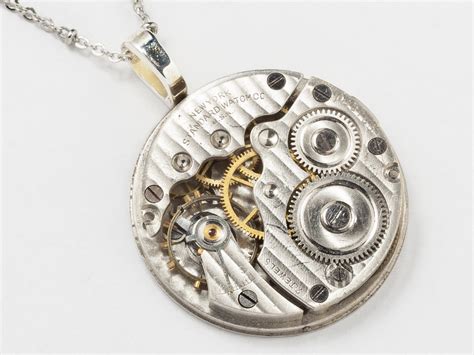 Silver Pocket Watch Necklace Pinstriped And Engraved Pendant With