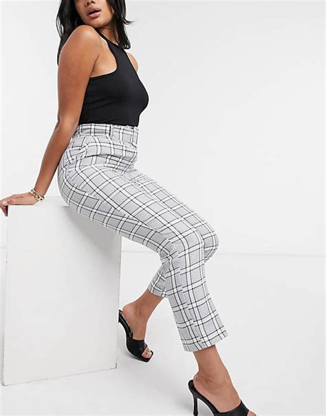 Asos Design High Waisted Belted Cigarette In Mono Check Asos