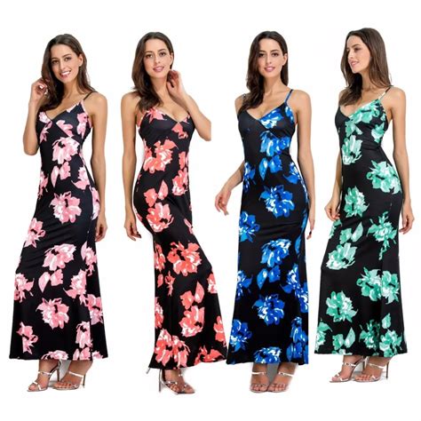 Fashion Women Flower Printed Dress 2018 Sexy Backless Maxi Dress Summer Club Maxi Dressesmaxi