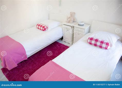 Two Single Bed Pink Concept Female Bedroom Stock Image Image Of Home