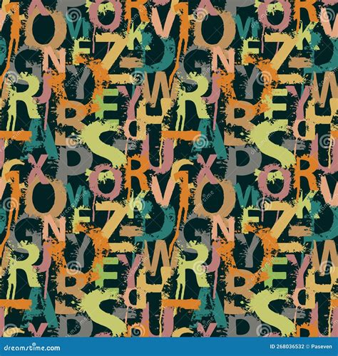 Seamless Pattern With Alphabet Letters Of Colored Paint Splashes Stock