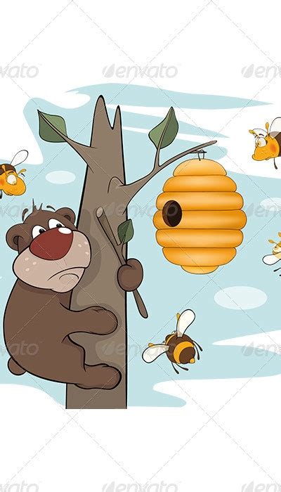 Bear Cub And Bees Cartoon By Liusa Graphicriver