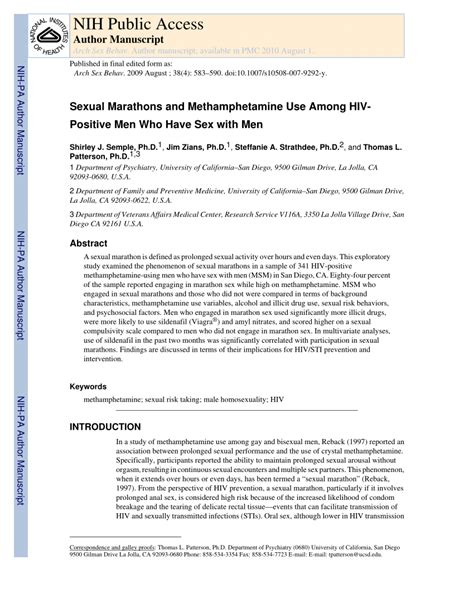 Pdf Sexual Marathons And Methamphetamine Use Among Hiv Positive Men