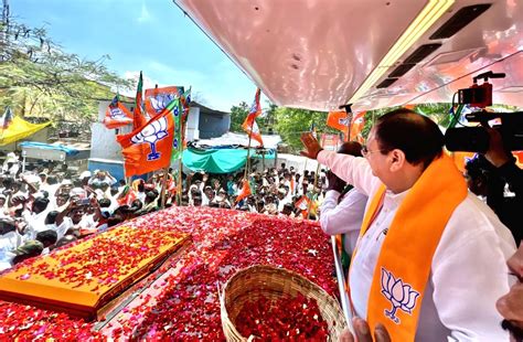 bjp national president jp nadda hold a roadshow ahead of karnataka assembly election