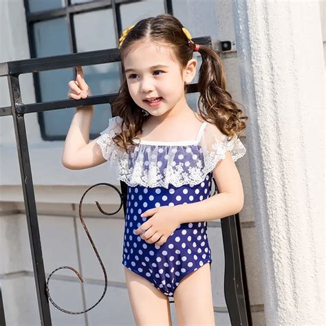 Summer Baby Girl Swimsuit Dot Lace Children Swimwear Slim Suit Lovely