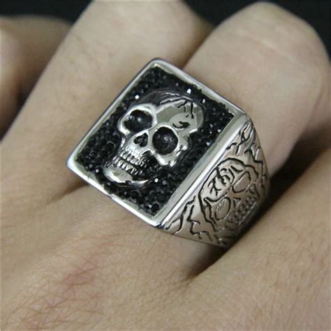 1pc Support Drop Ship Black Crystal Skull Ring 316l Stainless Steel