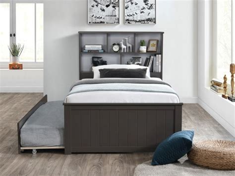 Myer Grey King Single Bed With Trundle Hardwood Frame