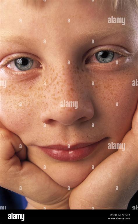 Boy Head Rest On Portrait Model Released Studio Child Freckles