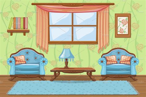 Cartoon Living Room With Furniture ~ Graphics ~ Creative
