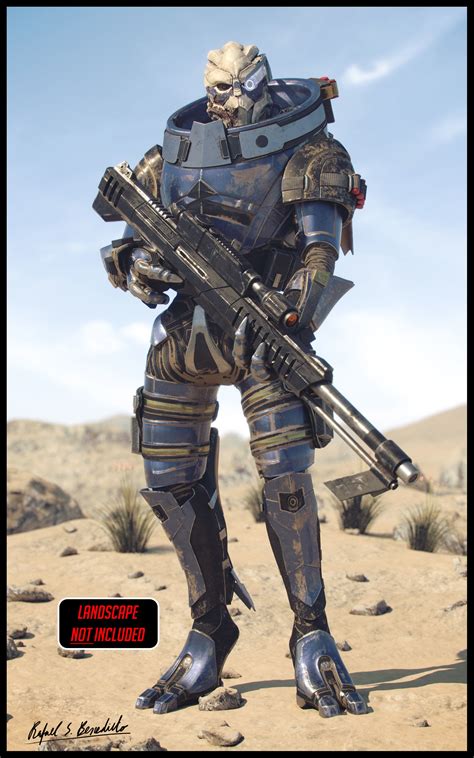 Mass Effect Garrus Vakarian With Black Widow Rifle 3d Model Rigged