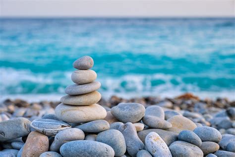 Zen Balanced Stones Stack On Beach Sandie Byrne