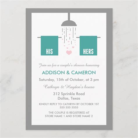 his and hers couple s shower card size 5 x 7 color gray gender unisex age group adult