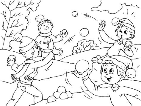 Snowball Fight Coloring Page Coloring Pages