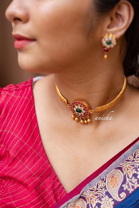 Kemp Flower Choker Set Gold Anicha Gold Necklace Indian Bridal