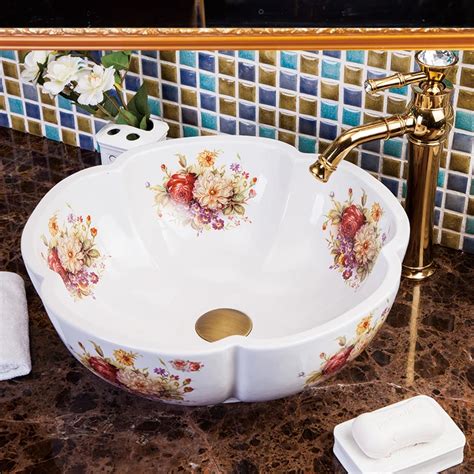 Europe Style Chinese Jingdezhen Art Counter Top Wash Basin Ceramic