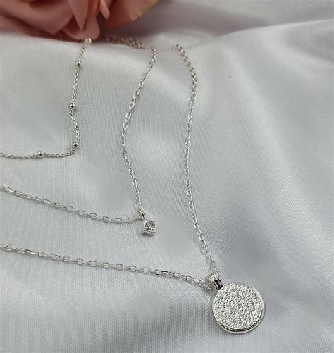 Silver Layered Necklace Set Dainty Layered Silver Necklace Etsy