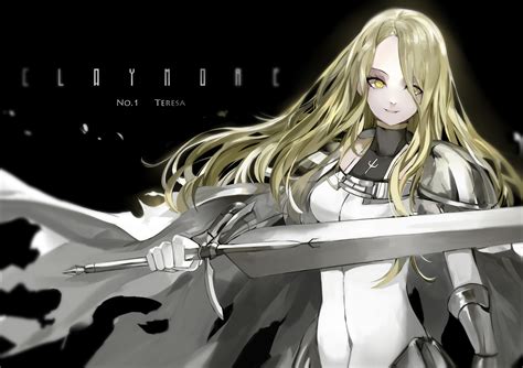 Wallpaper Monochrome Anime Girls Knight Sword Warrior Blond Hair