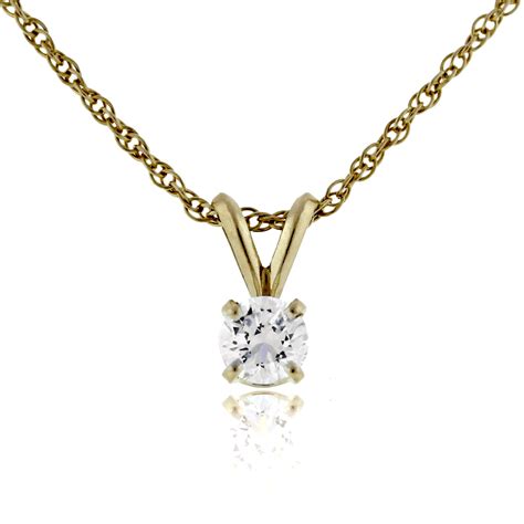 14k Yellow Gold Round Brilliant Diamond Pendant Necklace