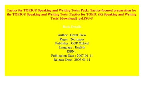 Tactics For Toeic® Speaking And Writing Tests Pack Tactics Focused Preparation For The Toeic
