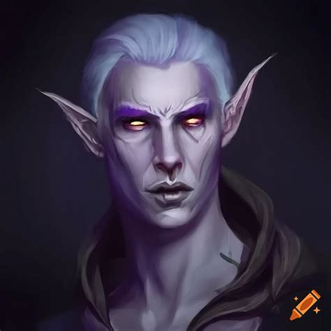 Artwork Of A Tired Male Dark Elf With Purple Skin And White Hair