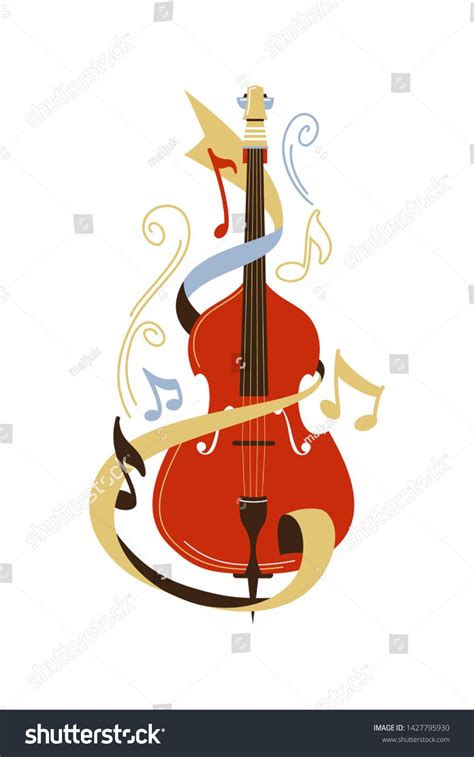 Cello Flat Vector Illustration Violoncello And Notes Isolated Clipart