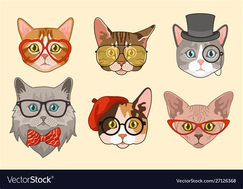 Cat Heads Cute Funny Cats Avatar Muzzles With Vector Image
