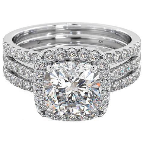 925 Sterling Silver 3 Piece Eternity Wedding Ring Set