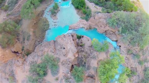 Waterfall Havasu Falls In Grand Canyon At Autumn Day Aerial View Stock