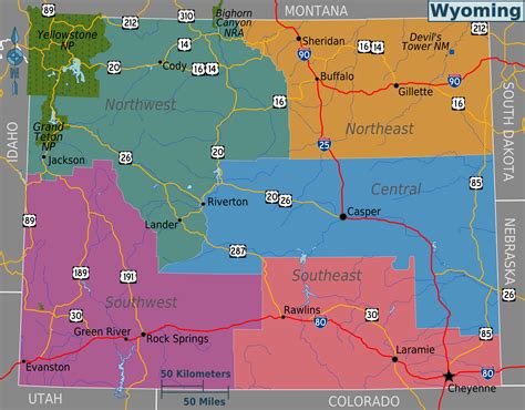Map Of Wyoming Map Regions Online Maps And Travel