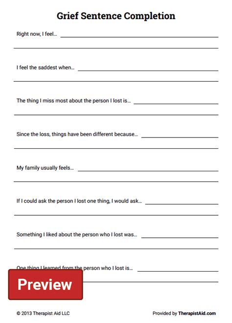 It is a pretty quick read. Grief Sentence Completion (Worksheet) | Therapist Aid ...