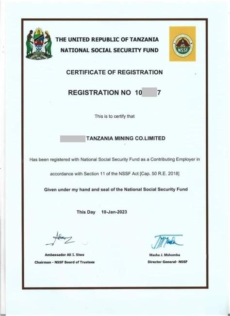 Nssf Registration Certificate