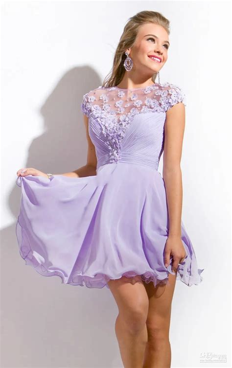 Short Sleeves Cheap Lavender Purple Homecoming Dresses Sheer Mini A