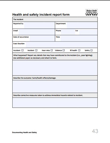 The Health And Safety Incident Report Form Is Shown In This Document