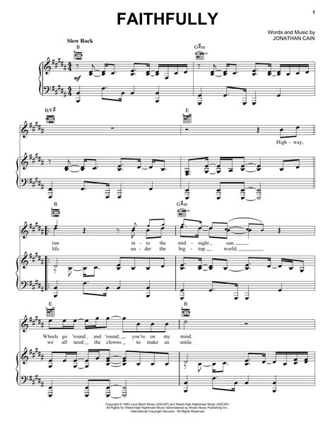 Faithfully Sheet Music Journey Piano Vocal And Guitar Chords Right