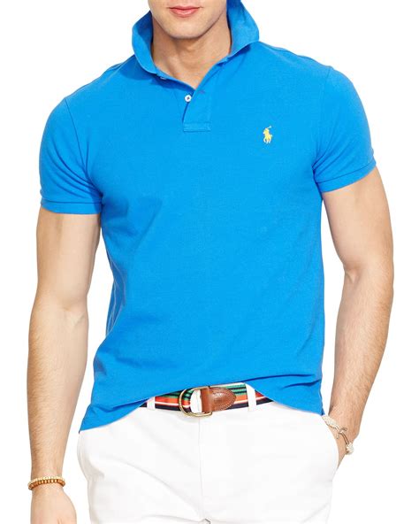 Lyst Ralph Lauren Polo Custom Fit Mesh Polo Shirt Slim Fit In Blue