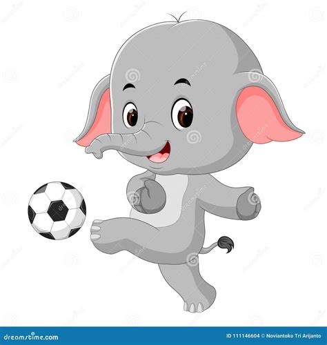 Funny Elephant Playing Football Cartoon Vector Illustration