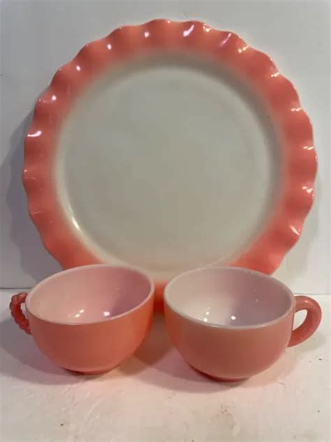 Hazel Atlas Pink Crinoline Large Plate Platter Cups