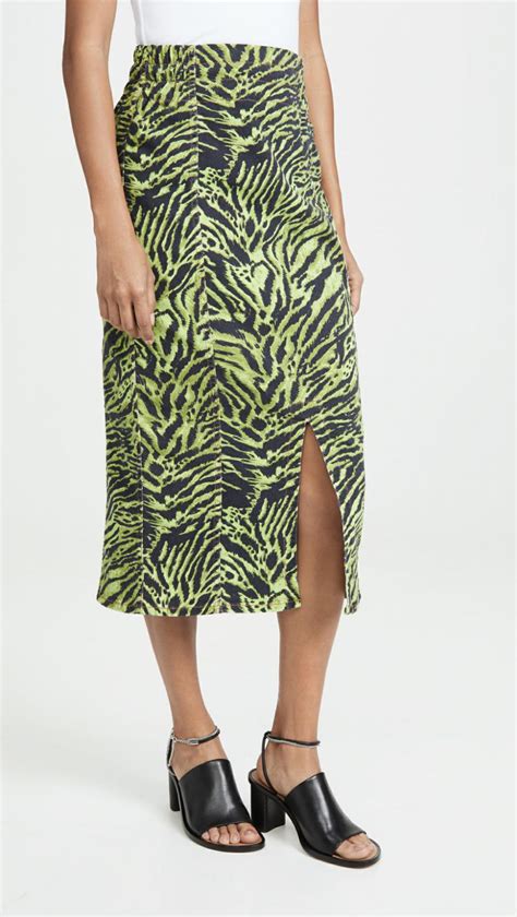 Womens Skirts Ganni Soft Tiger Skirt Lime Tiger — P Entech