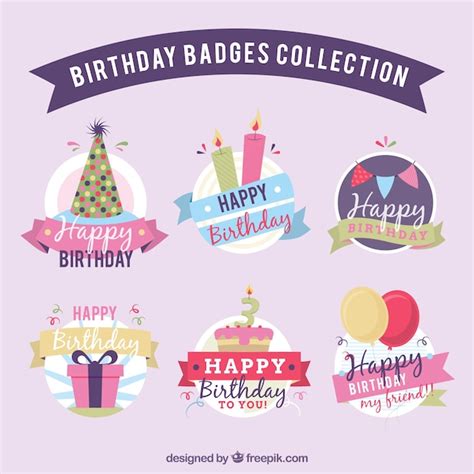 Free Vector Cute Birthday Badges Set
