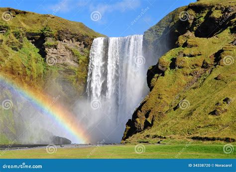 Rainbow At Skogafoss Iceland Stock Photo Image Of River Landscape