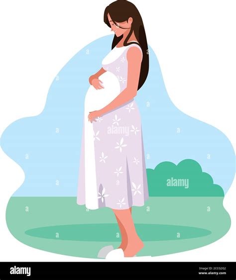 Pregnant Woman Cartoon At Park Design Belly Pregnancy Maternity And Mother Theme Vector