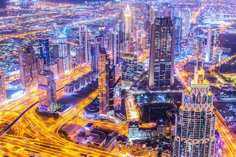 Premium Photo Amazing Aerial Skyline Cityscape With Illuminated