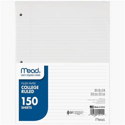 Knowledge Tree Mead Products Llc Notebook Paper College Ruled 150 Count