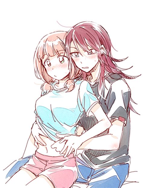 Safebooru 2girls Ahoge Bang Dream Bangs Black Shirt Blue Eyes Blue Shirt Blush Denim Green