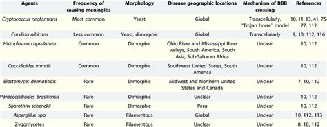 Causative Agents Of Fungal Meningitis Download Table