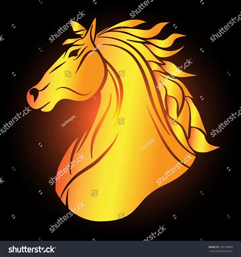 Gold Horse Head Drawing Vector Illustration Stock Vector Royalty Free