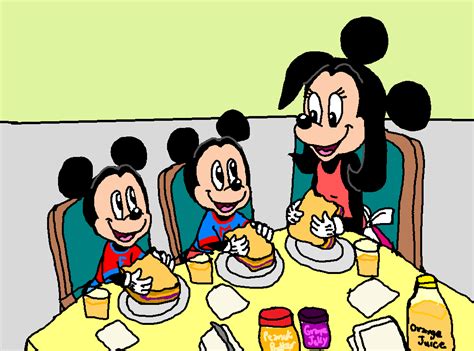 Felicity Fieldmouse And Hers Two Twin Sons Morty And Ferdie Are Eating Pbj Sandwich Together