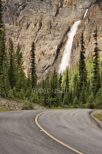 Road In Valley With Takakkaw Falls Of Yoho National Park Canada