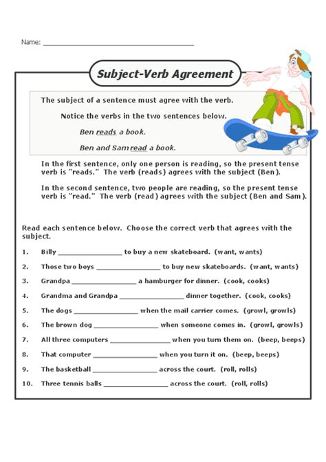 Subject Verb Agreement Worksheets For Grade 1
